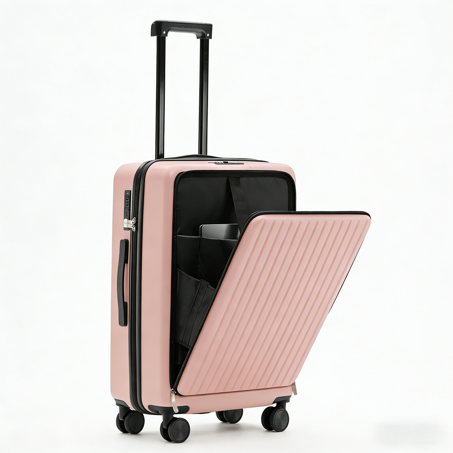 Front-Opening USB Charging Carry-On: 24-Inch Explosion-Proof Travel Suitcase with Lock