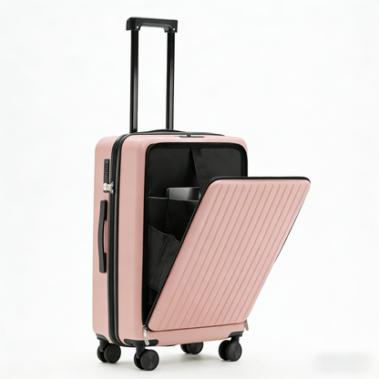 Front-Opening USB Charging Carry-On: 24-Inch Explosion-Proof Travel Suitcase with Lock