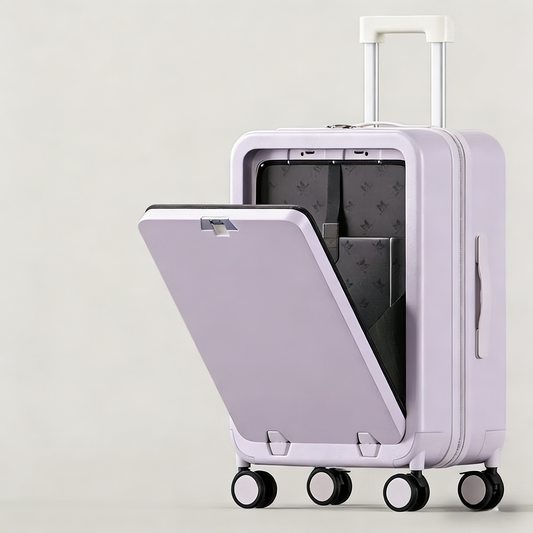 Open-Top Aluminum Frame Carry-On in Purple: New 24" Business Luggage with Wide Handle