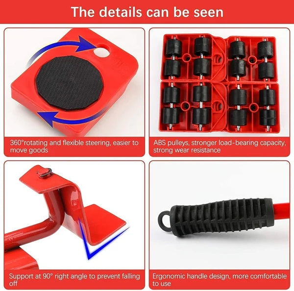 Heavy Duty Furniture Lifter Mover Tool with 4 Sliders 360 Rotatable Moving Kits for Refrigerator, Washing Machine, Wardrobe