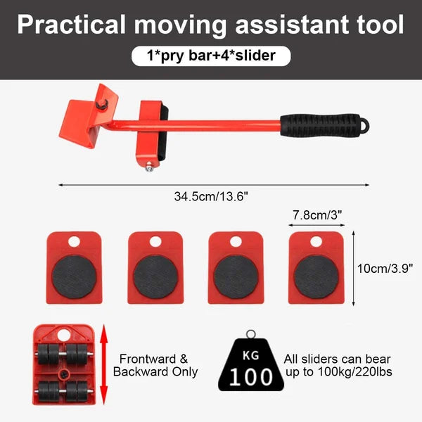 Heavy Duty Furniture Lifter Mover Tool with 4 Sliders 360 Rotatable Moving Kits for Refrigerator, Washing Machine, Wardrobe