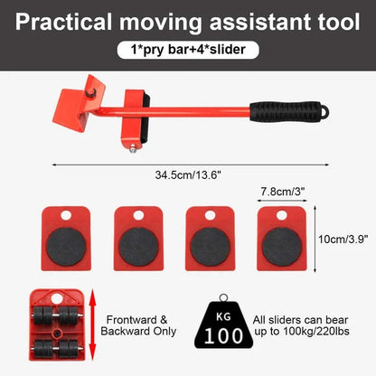 Heavy Duty Furniture Lifter Mover Tool with 4 Sliders 360 Rotatable Moving Kits for Refrigerator, Washing Machine, Wardrobe