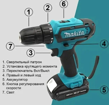 21V New Cordless Power Drill Driver with 24pcs Electric Screwdriver Set Impact Hammer For woodworking power tools power drills set
