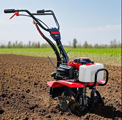 Multifunctional household gasoline tiller, suitable for rotary tillage, weeding and furrowing in hard soil. Easy to operate, fuel-efficient and durable.