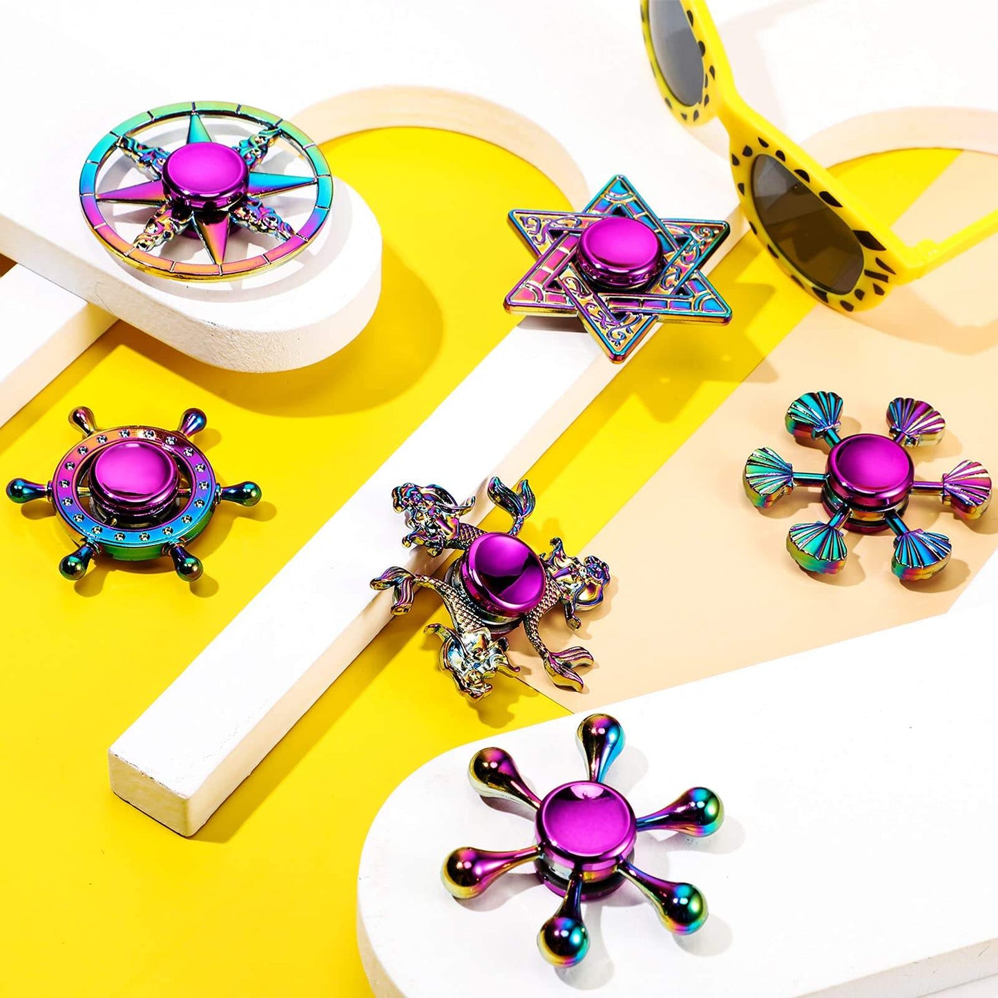 Hot Sale Anti Stress Toy Zinc Alloy Rainbow Dazzling Heptagonal Hand Spinner Gyro Fidget Toys