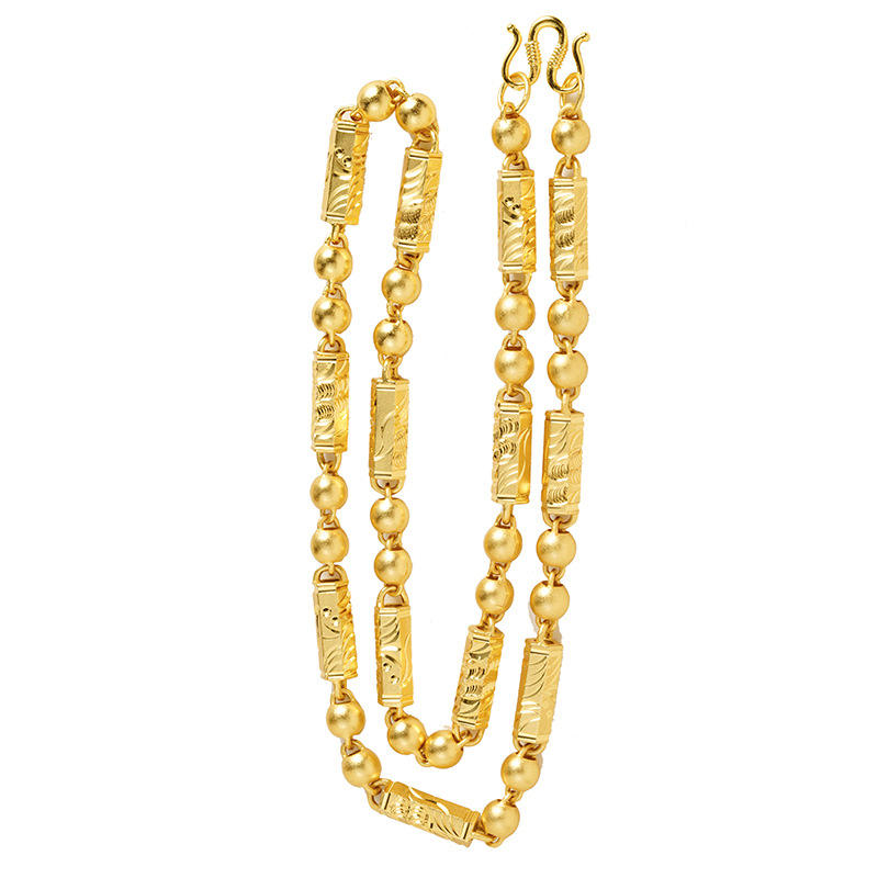 18K Gold Plated Trendy Columnar Bead Chain Necklace for Men Retro Male Domineering Accessories Solid Copper Jewelry