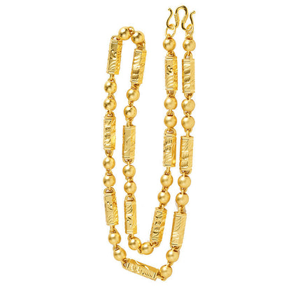 18K Gold Plated Trendy Columnar Bead Chain Necklace for Men Retro Male Domineering Accessories Solid Copper Jewelry