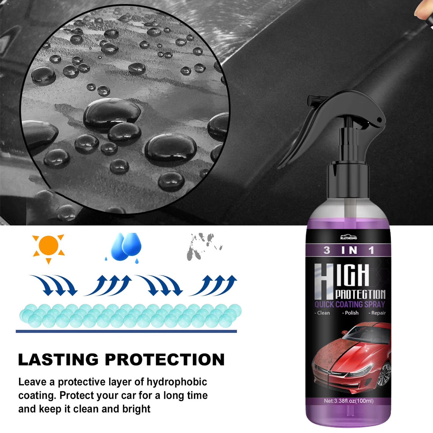 C0686 100ML 3 in 1 Car Nano Ceramic Coating Polishing Spraying Wax Forpolish Car Wash Fortify Quick Coat Polish & Sealer
