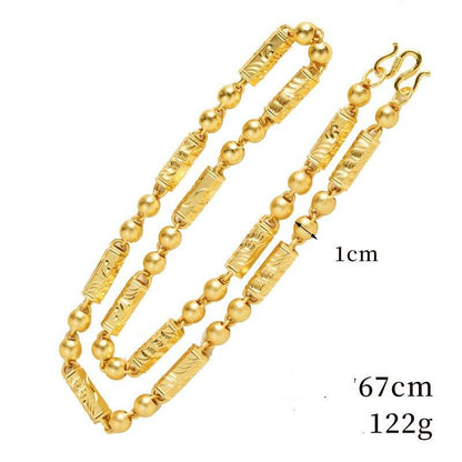 18K Gold Plated Trendy Columnar Bead Chain Necklace for Men Retro Male Domineering Accessories Solid Copper Jewelry
