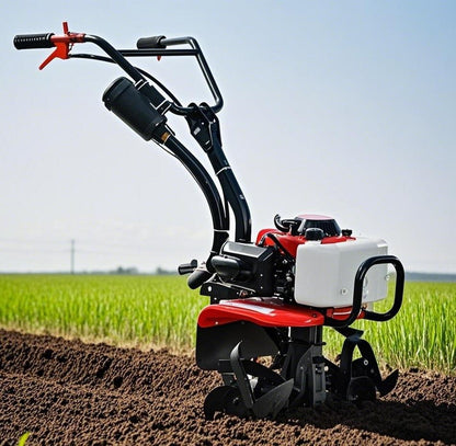 Multifunctional household gasoline tiller, suitable for rotary tillage, weeding and furrowing in hard soil. Easy to operate, fuel-efficient and durable.