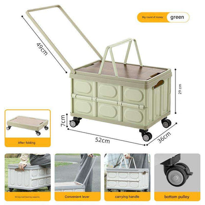 Car trunk storage box, outdoor camping storage box, folding camping organizer with wooden lid, picnic storage box