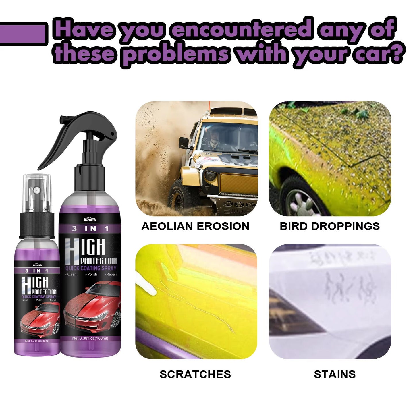 C0686 100ML 3 in 1 Car Nano Ceramic Coating Polishing Spraying Wax Forpolish Car Wash Fortify Quick Coat Polish & Sealer