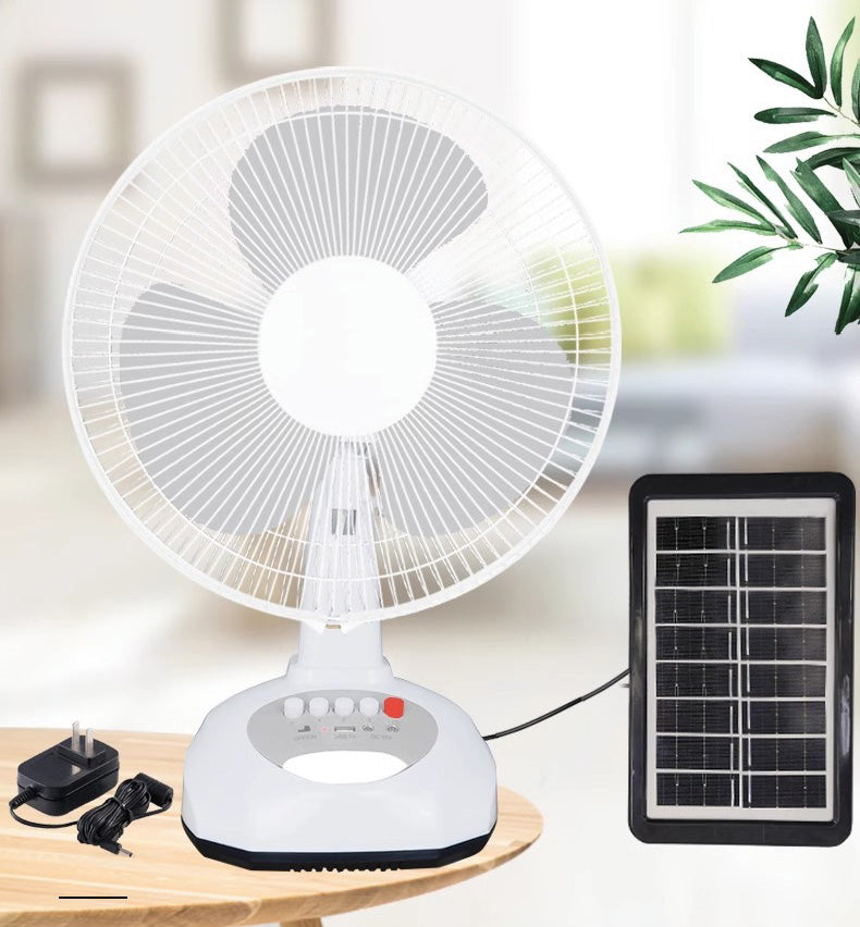High Quality Home Use Cooling Battery Solar Electric Table Fan Rechargeable DC 12 Inch Wind Solar Fan with LED Lamp