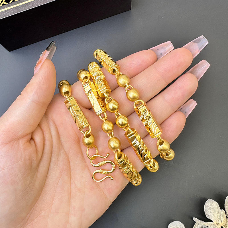 18K Gold Plated Trendy Columnar Bead Chain Necklace for Men Retro Male Domineering Accessories Solid Copper Jewelry