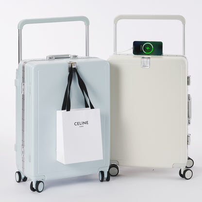 Wide-Handle Aluminum Frame Suitcase: Large, Durable with Silent Wheels & Lock | For Students & Business Travelers