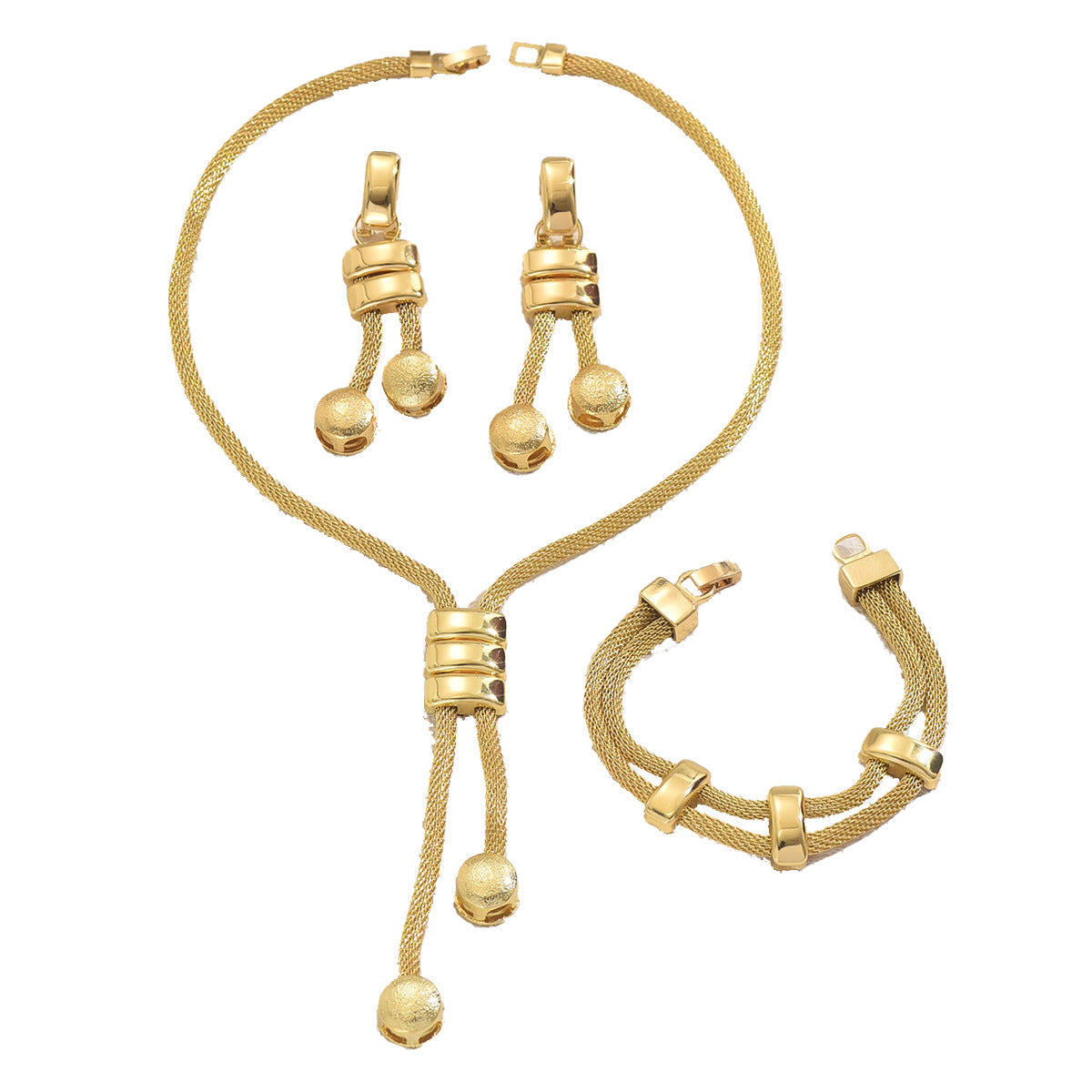 Stylish Luxury Long Necklace Pendant Earrings Bracelet Set Geometric Tassel 18K Gold Plated Jewelry Set