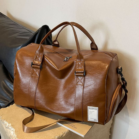 High-end portable PU luggage bag with large capacity and retro style