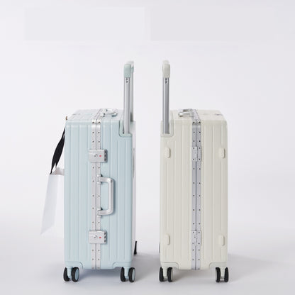 Wide-Handle Aluminum Frame Suitcase: Large, Durable with Silent Wheels & Lock | For Students & Business Travelers