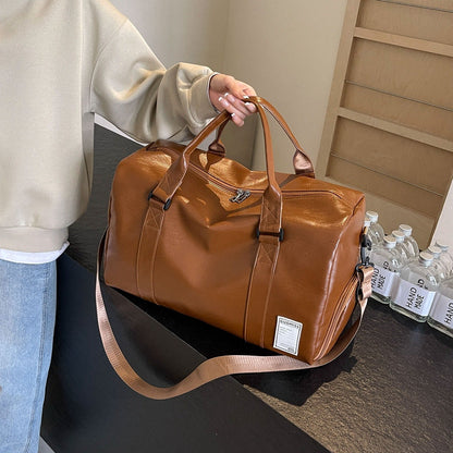 High-end portable PU luggage bag with large capacity and retro style