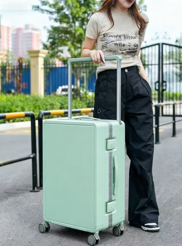 Premium experience! Mint green 24-inch PC case: Explosion-proof and pressure-resistant, compartmentalized storage, combination lock.