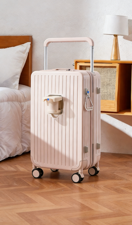 24-inch wide rolling suitcase! One-touch front opening + charging port + dual U-shaped compartments, silent universal wheels for worry-free travel.