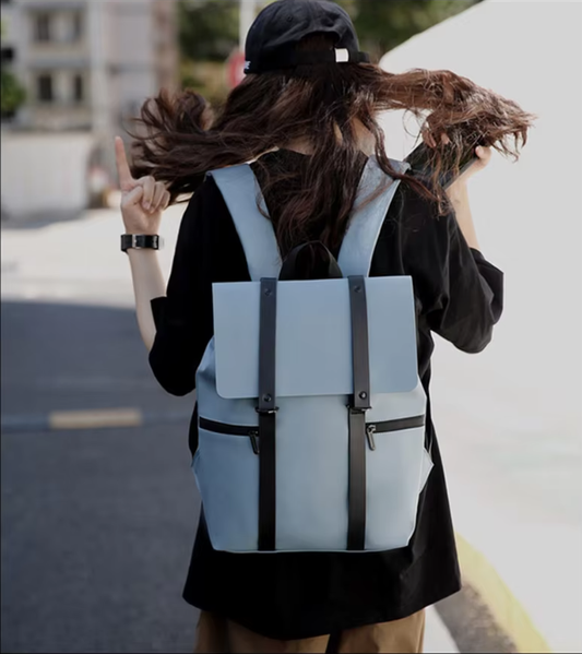 Sky Blue Backpack: Lightweight, Waterproof, Organized Storage with Breathable Back & Trolley Strap