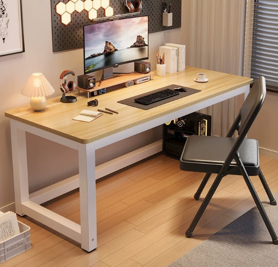 Office Computer Desk / Bedroom Writing Desk — White Top, Black Legs