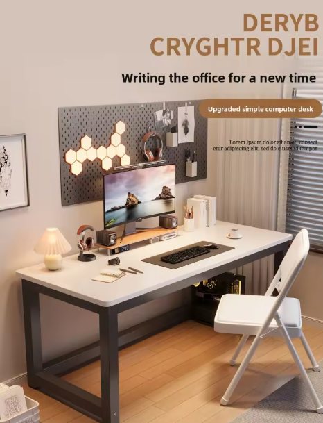 Office Computer Desk / Bedroom Writing Desk — White Top, Black Legs