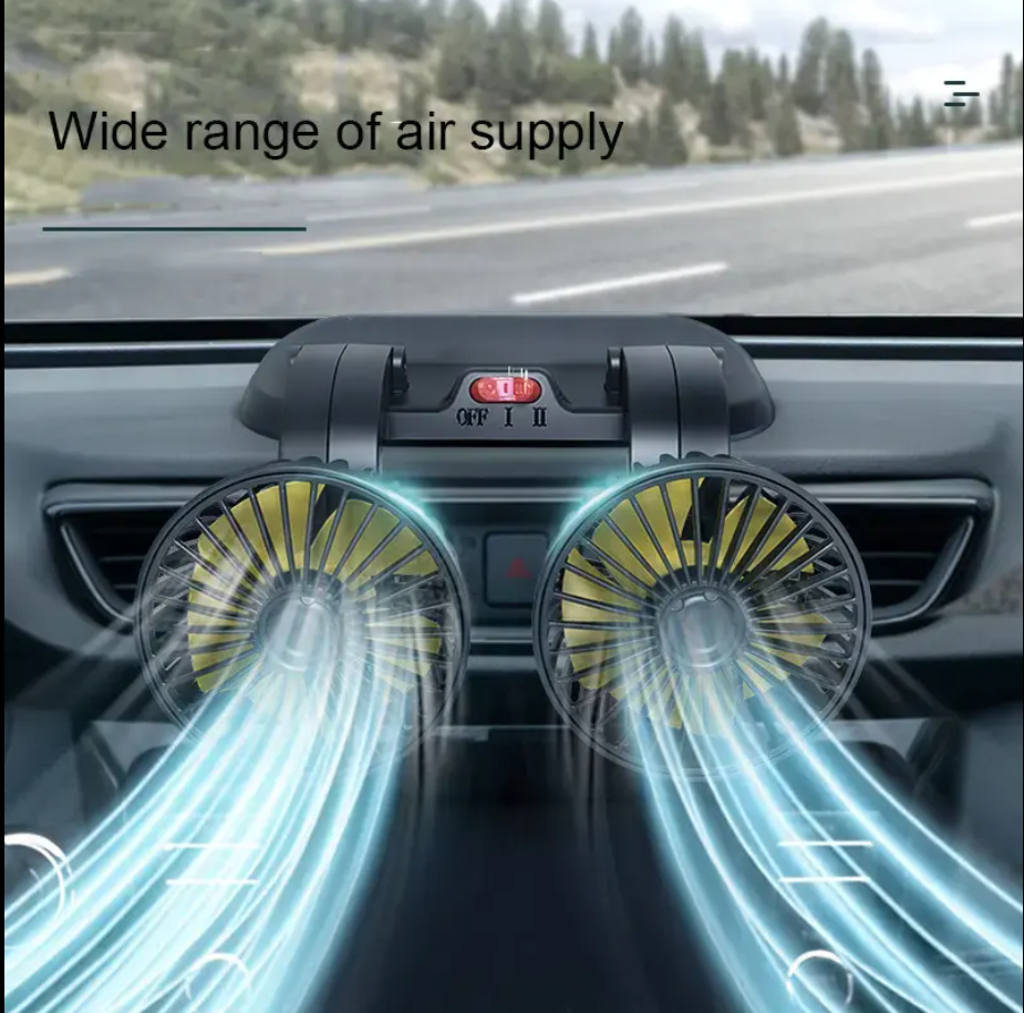Cigarette Charge USB Charge Adjustable 360 Degree Rotating  Double Head Car air Cooling Fan