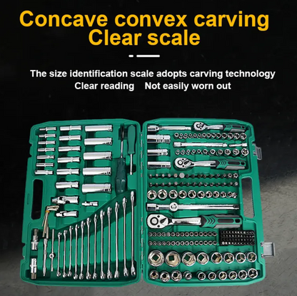 216pcs Cr-V Auto Repair Kit Tools 1/2" 1/4" 3/8" Socket Wrench Combination Tools Set
