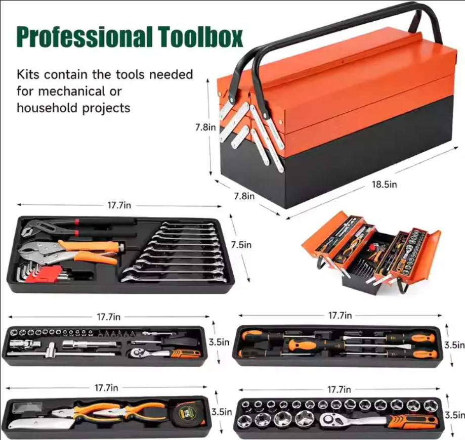 Professional 85-Piece Essential Hardware Tool Set for Home & Car Repair Ratchet Pliers & Socket Tools