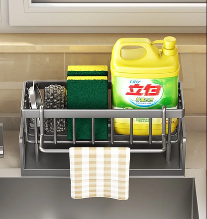 Auto-Draining Kitchen Sink  Removable Dish Cloth Rack