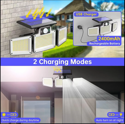 Waterproof IP65 3 Head 280 Led Solar Lights Outdoor Garden With Remote Control