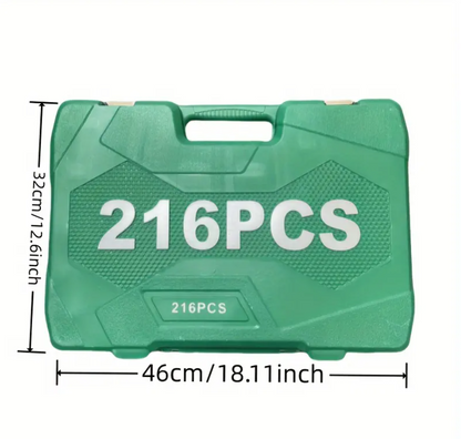 216pcs Cr-V Auto Repair Kit Tools 1/2" 1/4" 3/8" Socket Wrench Combination Tools Set
