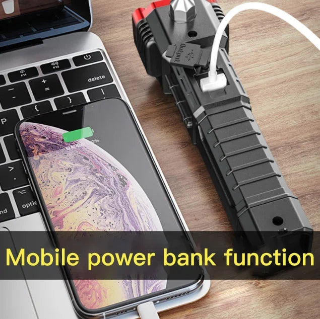 Multi-Function LED Flashlight with Phone Charger, Glass Breaker and Waterproof for Car